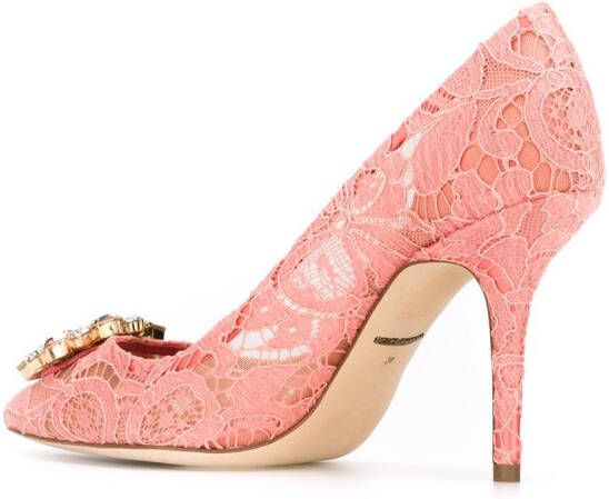 Dolce & Gabbana 90mm Lace Rainbow brooch-detail pumps Pink - Picture 1