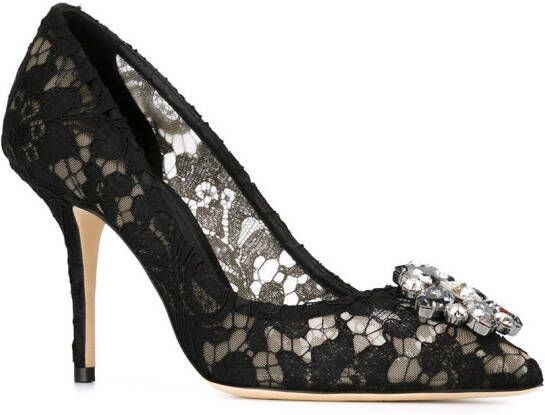 Dolce & Gabbana Rainbow Lace 90mm brooch-detail pumps Black - Picture 1