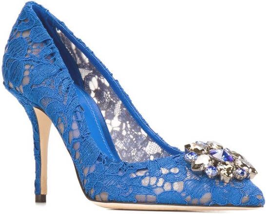 Dolce & Gabbana Rainbow Lace 90mm brooch-detail pumps Blue - Picture 1