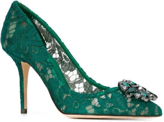 Dolce & Gabbana Rainbow Lace 90mm brooch-detail pumps Green - Picture 1
