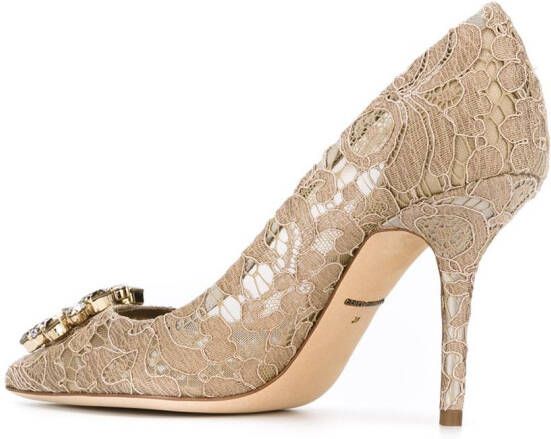 Dolce & Gabbana Rainbow Lace 90mm brooch-detail pumps Brown - Picture 2