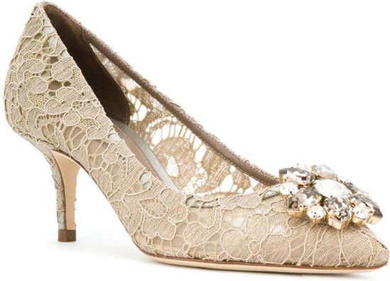 Dolce & Gabbana Rainbow Lace 60mm brooch-detail pumps Neutrals - Picture 1