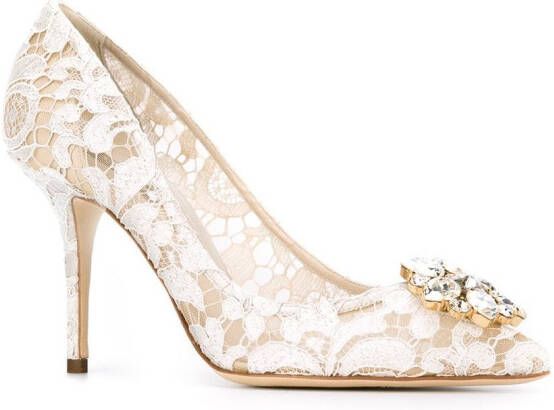 Dolce & Gabbana Taormina-lace crystal-embellished pumps White - Picture 1