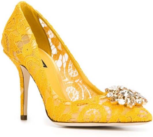 Dolce & Gabbana 90mm Rainbow Lace brooch-detail pumps Yellow - Picture 1