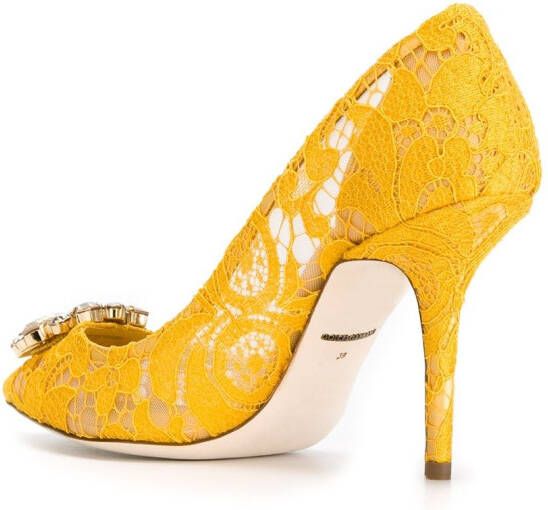 Dolce & Gabbana 90mm Rainbow Lace brooch-detail pumps Yellow - Picture 2