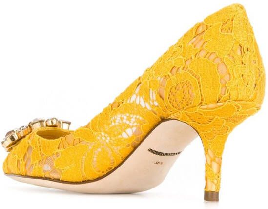 Dolce & Gabbana Rainbow Lace 60mm brooch-detail pumps Yellow - Picture 1