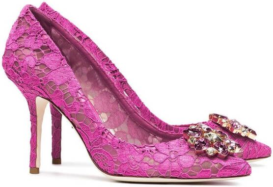 Dolce & Gabbana Taormina-lace crystal-embellished pumps Pink - Picture 2
