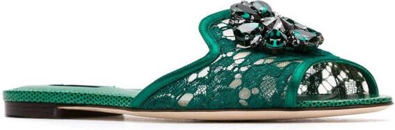 Dolce & Gabbana Rainbow Lace brooch-detail sandals Green - Picture 1