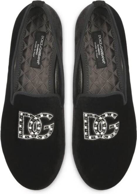 Dolce & Gabbana Kids rhinestone-embellished velvet slippers Black