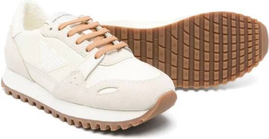 Emporio Ar i Kids logo-patch suede sneakers Neutrals