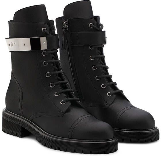Giuseppe Zanotti Alexa logo-plate combat boots Black - Picture 1