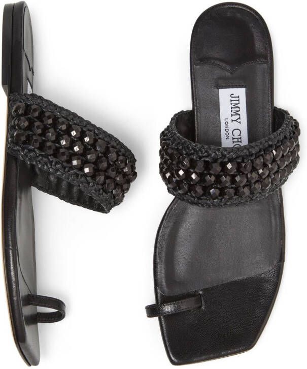 Jimmy Choo Amoure beaded flat sandals Black