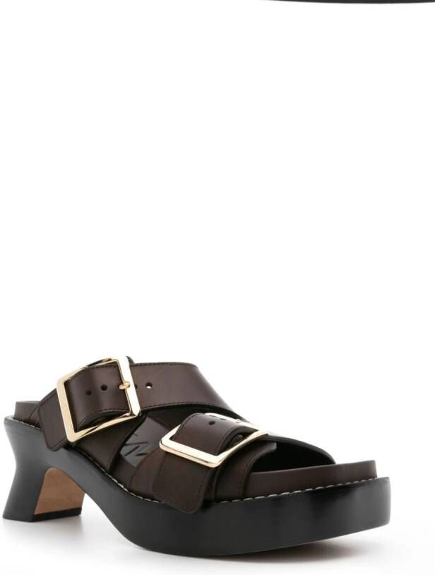 LOEWE 70mm buckled leather mules Brown