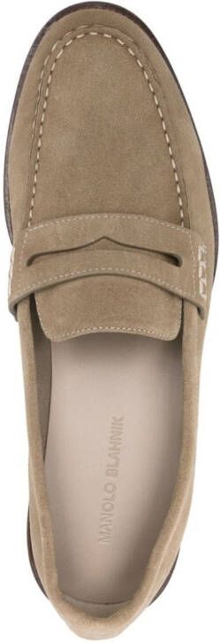 Manolo Blahnik Perry penny-slot suede loafers Neutrals