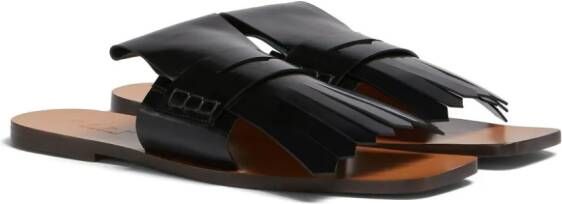 Marni fringed leather flat sandals Black