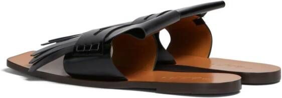 Marni fringed leather flat sandals Black