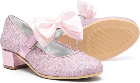 Monnalisa glitter-detail 35mm block-heel ballerina shoes Pink