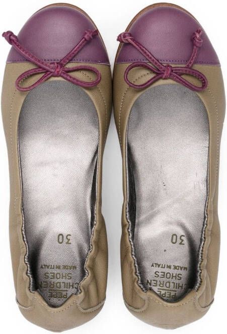 Pèpè bow-detail leather ballerinas Green