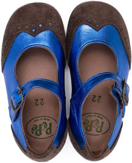 Pèpè brogue-detail metallic leather ballerinas Blue