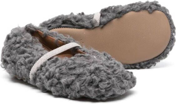 Pèpè faux-shearling round-toe ballerinas Grey