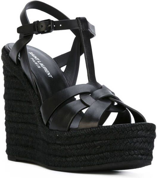 Saint Laurent Tribute espadrilles wedge in smooth leather Black - Picture 1