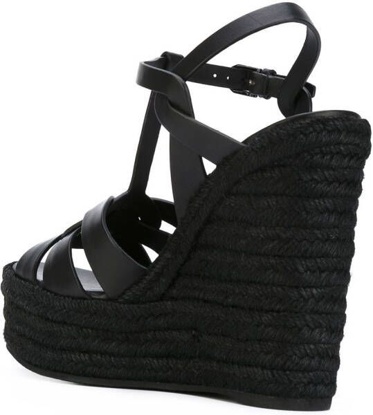 Saint Laurent Tribute espadrilles wedge in smooth leather Black - Picture 2