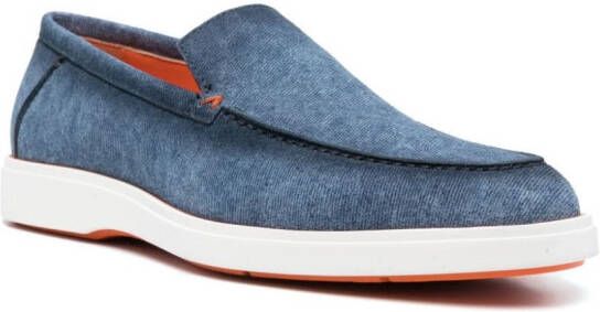 Santoni almond-toe denim loafers Blue