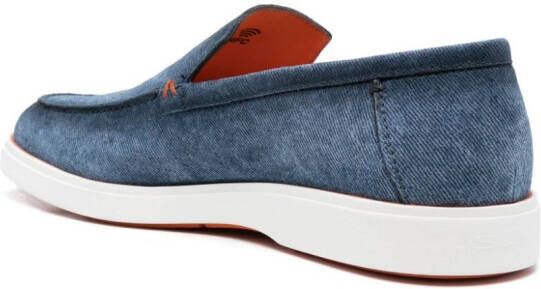 Santoni almond-toe denim loafers Blue