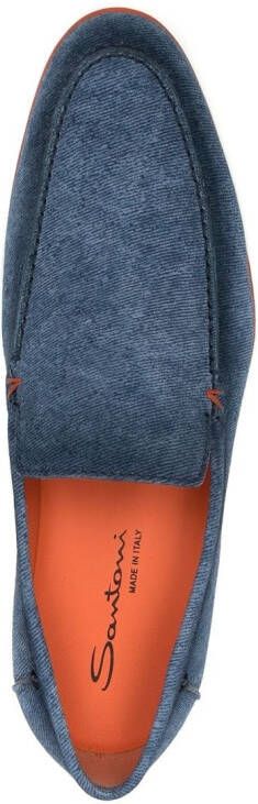 Santoni almond-toe denim loafers Blue