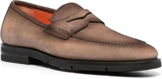 Santoni almond-toe suede loafers Brown