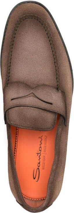 Santoni almond-toe suede loafers Brown