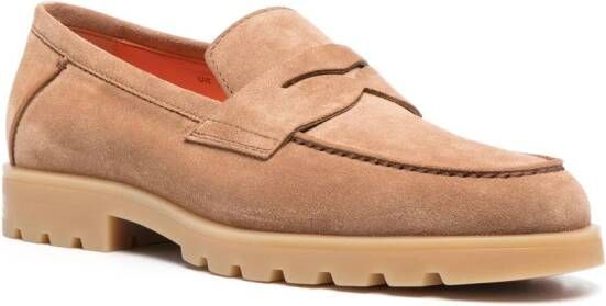 Santoni almond-toe suede loafers Brown