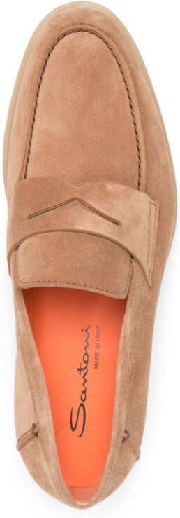 Santoni almond-toe suede loafers Brown
