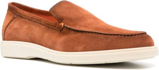 Santoni almond-toe suede loafers Brown