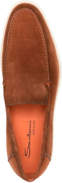 Santoni almond-toe suede loafers Brown