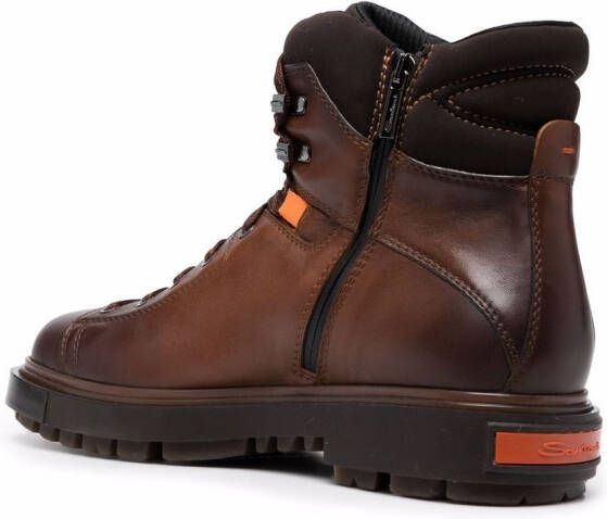 Santoni distressed lace-up mountain boots Brown