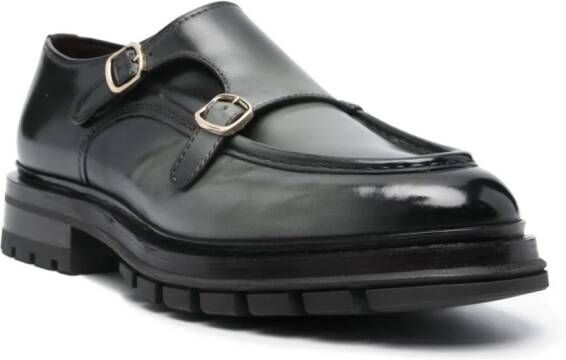 Santoni double-buckle leather loafers Green