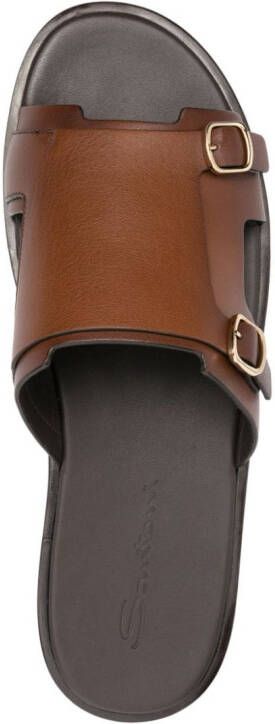 Santoni double-buckle leather sandals Brown