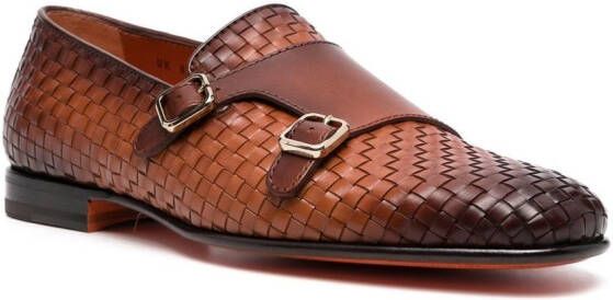 Santoni double-monk strap woven shoes Brown