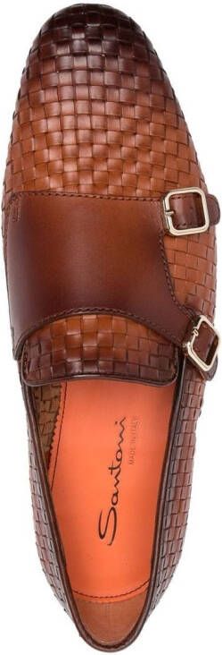 Santoni double-monk strap woven shoes Brown