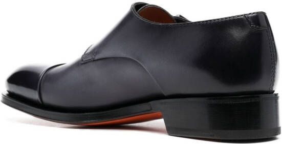 Santoni double strap leather monk shoes Black