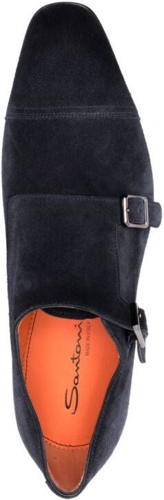 Santoni double-strap suede monk shoes Blue