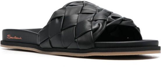 Santoni interwoven-design calf-leather slides Black