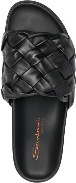 Santoni interwoven-design calf-leather slides Black