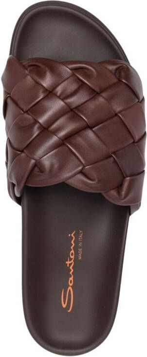 Santoni interwoven-design leather slides Brown