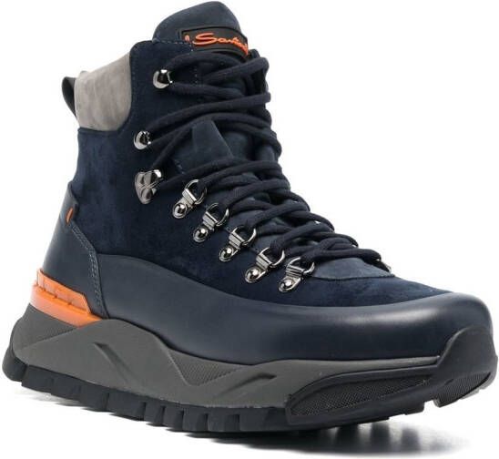Santoni Lace-up panelled hiking boots Blue