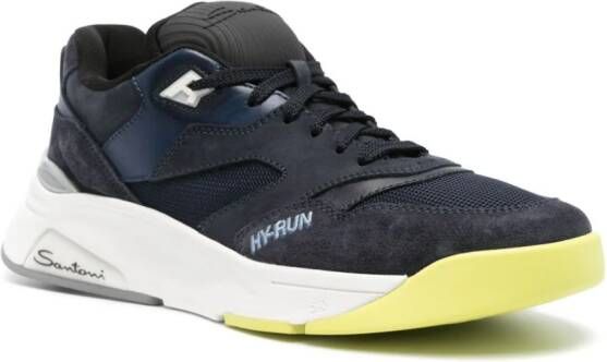 Santoni logo-embroidered panelled sneakers Blue