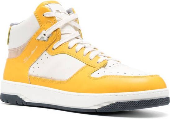 Santoni panelled hi-top leather sneakers Yellow