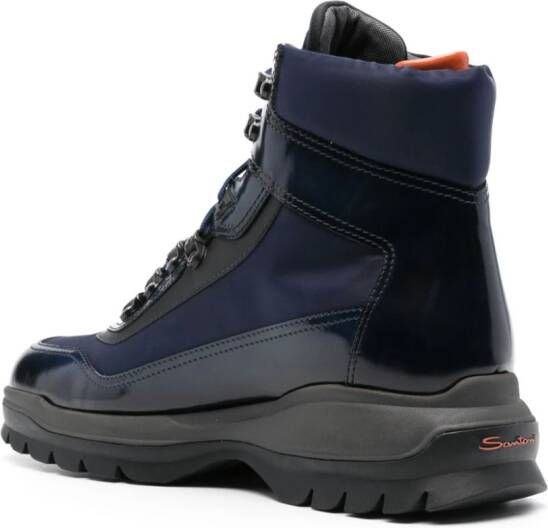 Santoni panelled lace-up boots Blue