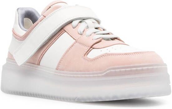 Santoni panelled leather sneakers Pink